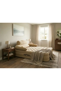 Çift Kişilik Otomatik Şişme Yatak Çıkarılabilir Başlıklı Kamp ve Misafir Yatağı 203x152x40cm